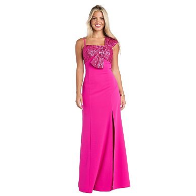 Juniors' Morgan and Co One-Shoulder Sequin Scuba Crepe Maxi Dress
