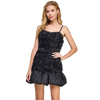 Juniors' Morgan and Co Taffeta Drop Waist Chiffon Rosette Detail Mini Dress