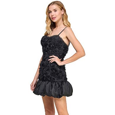 Juniors' Morgan and Co Taffeta Drop Waist Chiffon Rosette Detail Mini Dress