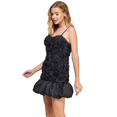 Juniors' Morgan and Co Taffeta Drop Waist Chiffon Rosette Detail Mini Dress