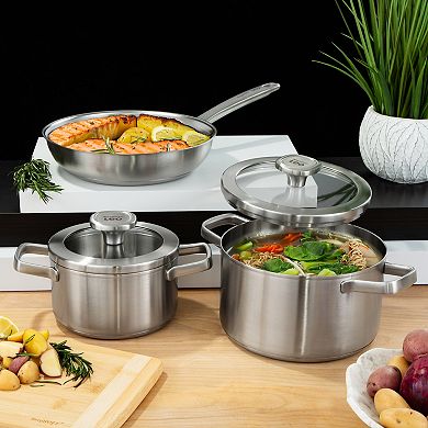 BergHOFF Leo Graphite Recycled 18/10 Stainless Steel 1.7-qt. Stockpot with Glass Lid