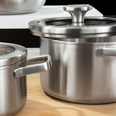 BergHOFF Leo Graphite Recycled 18/10 Stainless Steel 1.7-qt. Stockpot with Glass Lid