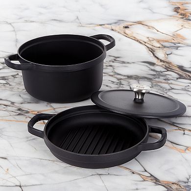 BergHOFF Leo Graphite Enamel Cast Iron Round 10.25-in. Grill Pan