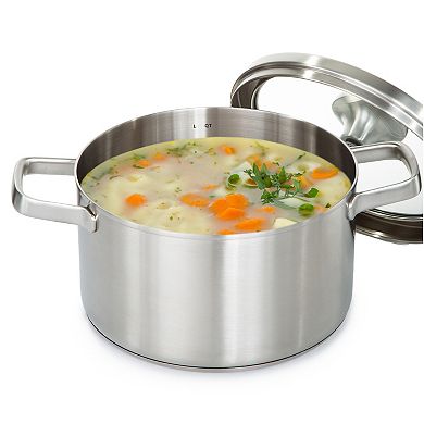 BergHOFF Leo Graphite Recycled 18/10 Stainless Steel 3.6-qt. Stockpot with Glass Lid