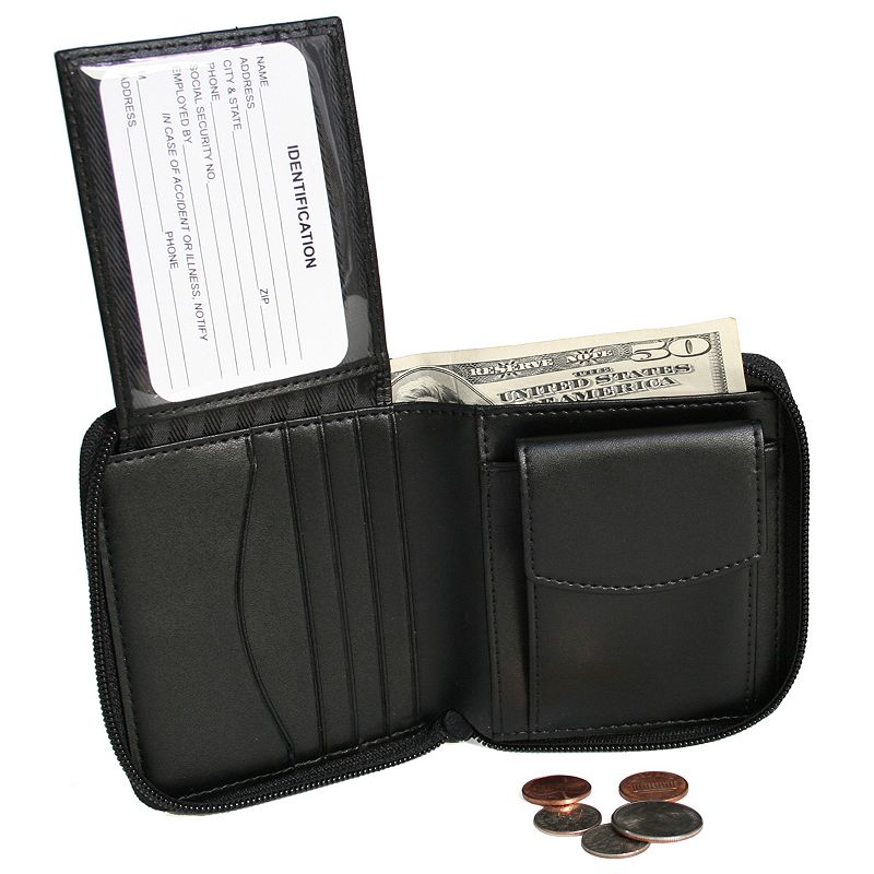 Royce Leather Zip-Around Wallet, Black