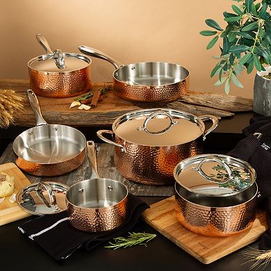 BergHOFF Vintage Hammered Tri-Ply Copper 5.5-in. 1-qt. Saucepan with Lid
