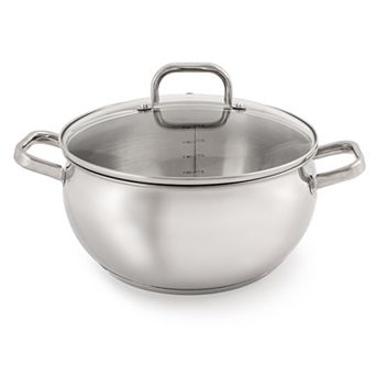 BergHOFF Belly Shape 18/10 Stainless Steel 9.5" 5.5-qt Stock Pot with Glass Lid