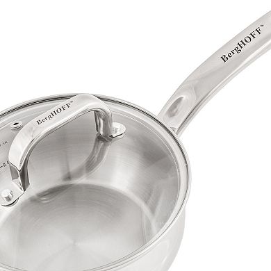 BergHOFF Belly Shape 18/10 Stainless Steel 6.25" 1.5qt. Sauce Pan with Glass Lid