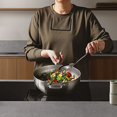 BergHOFF Leo Graphite 18/10 Stainless Steel 11-in. 5.2-qt. Wok Pan with Glass Lid
