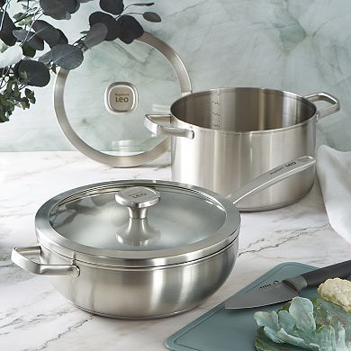 BergHOFF Leo Graphite 18/10 Stainless Steel 11-in. 5.2-qt. Wok Pan with Glass Lid