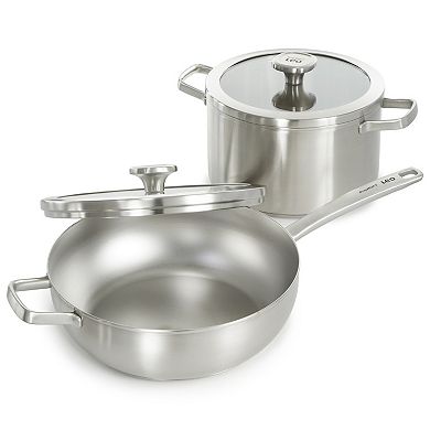 BergHOFF Leo Graphite 18/10 Stainless Steel 11-in. 5.2-qt. Wok Pan with Glass Lid