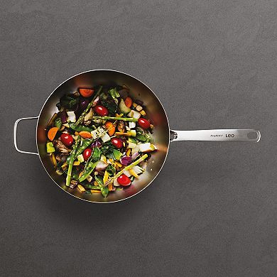 BergHOFF Leo Graphite 18/10 Stainless Steel 11-in. 5.2-qt. Wok Pan with Glass Lid