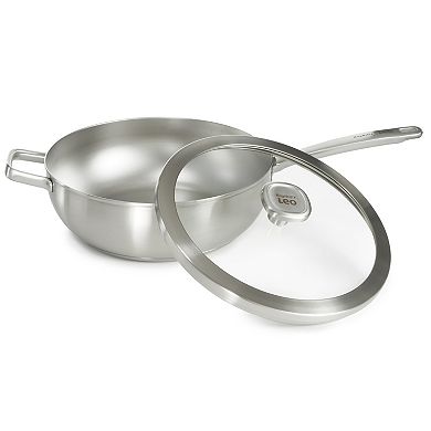 BergHOFF Leo Graphite 18/10 Stainless Steel 11-in. 5.2-qt. Wok Pan with Glass Lid