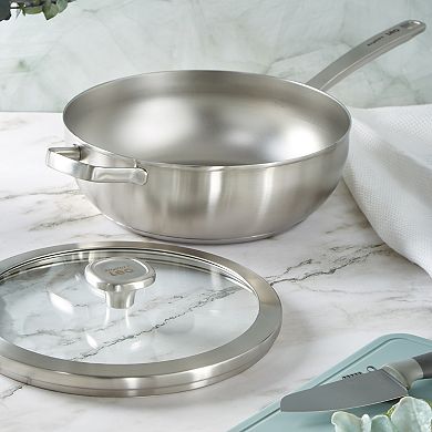 BergHOFF Leo Graphite 18/10 Stainless Steel 11-in. 5.2-qt. Wok Pan with Glass Lid