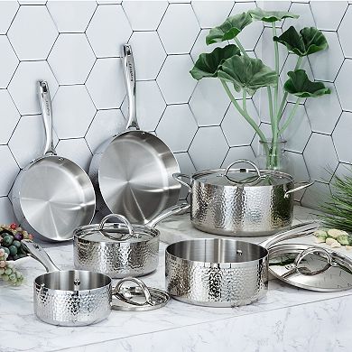 BergHOFF Vintage Hammered Tri-Ply 18/10 Stainless Steel 8-in. 3-qt. Saucepan with Lid