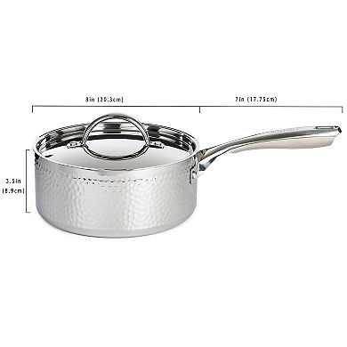 BergHOFF Vintage Hammered Tri-Ply 18/10 Stainless Steel 8-in. 3-qt. Saucepan with Lid