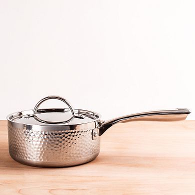 BergHOFF Vintage Hammered Tri-Ply 18/10 Stainless Steel 8-in. 3-qt. Saucepan with Lid