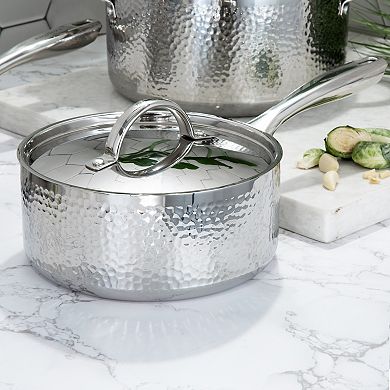 BergHOFF Vintage Hammered Tri-Ply 18/10 Stainless Steel 8-in. 3-qt. Saucepan with Lid