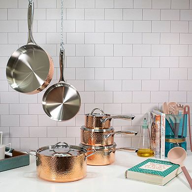 BergHOFF Vintage Tri-Ply Copper 9.5" 5.75qt. Hammered Stockpot with Lid