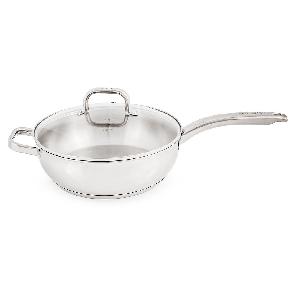 BergHOFF Belly Shape 3pc 18/10 Stainless Steel Fry Pan & Skillet Cookware Set with Glass Lid