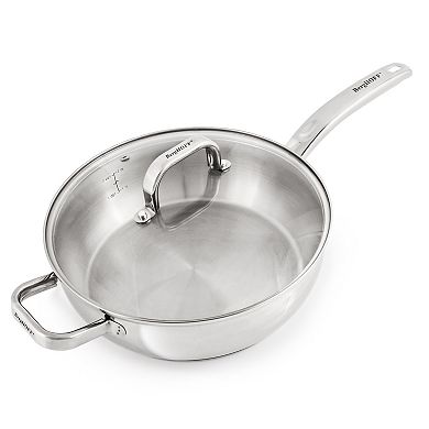 BergHOFF Belly Shape 18/10 Stainless Steel 9.5-in. Deep Skillet with Glass Lid