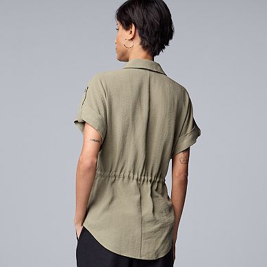 Women's Simply Vera Vera Wang Drawstring Waist Short Sleeve Shirt