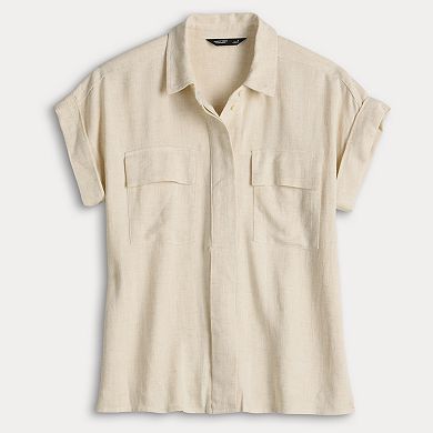 Women's Simply Vera Vera Wang Short Sleeve Linen Shirt