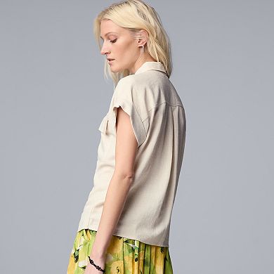 Women's Simply Vera Vera Wang Short Sleeve Linen Shirt