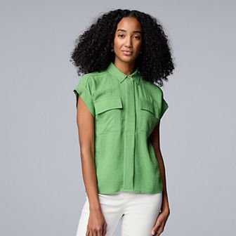 Women's Simply Vera Vera Wang Short Sleeve Linen Shirt