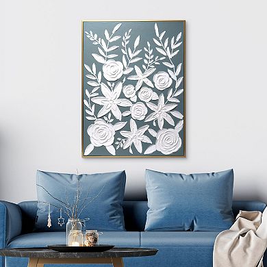 Artfx Fine Art Slate Blue White Petals Leaves Botanical Wall Art