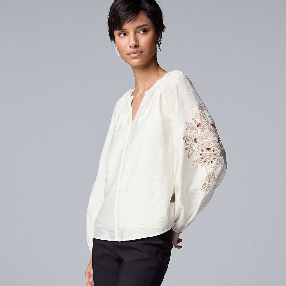 Vera Wang - SimplyVera VERAWANG トップス Women's Simply Vera Vera Wang Notchneck Embroidered Long