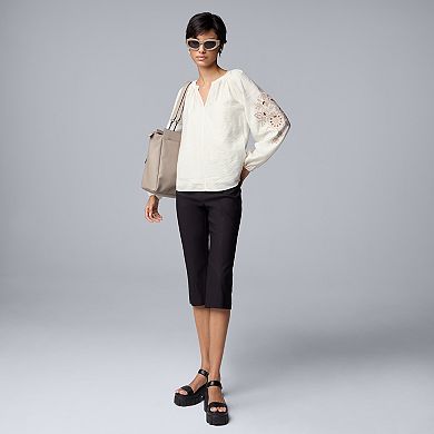 Women's Simply Vera Vera Wang Notchneck Embroidered Long Sleeve Dobby Blouse
