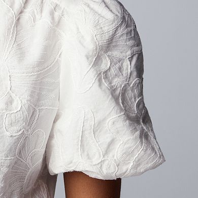 Women's Simply Vera Vera Wang Embroidered Short Sleeve Button-Front Top