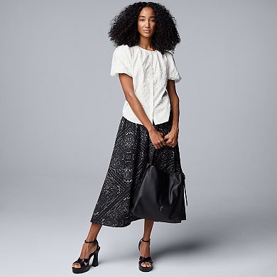 Women's Simply Vera Vera Wang Embroidered Short Sleeve Button-Front Top