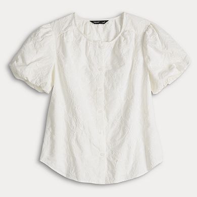 Women's Simply Vera Vera Wang Embroidered Short Sleeve Button-Front Top