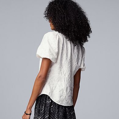 Women's Simply Vera Vera Wang Embroidered Short Sleeve Button-Front Top