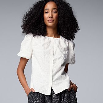 Women's Simply Vera Vera Wang Embroidered Short Sleeve Button-Front Top