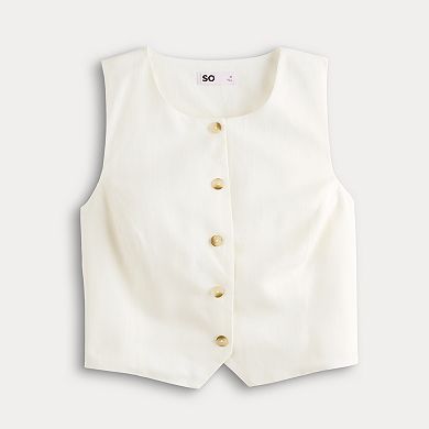 Juniors' SO® Linen Highneck Vest