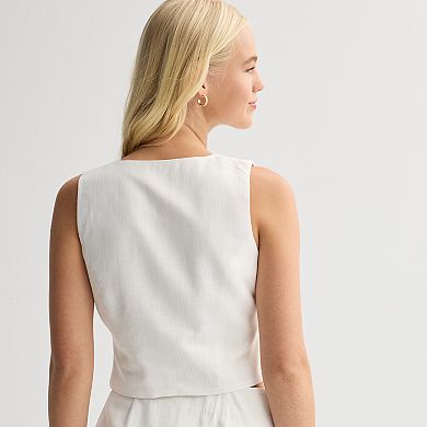 Juniors' SO® Linen Highneck Vest