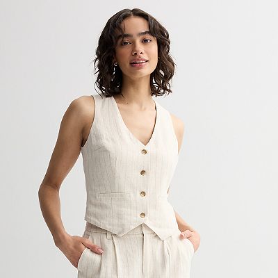 Juniors' SO® Linen Stripe Button-Front Vest