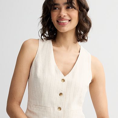 Juniors' SO® Linen Stripe Button-Front Vest