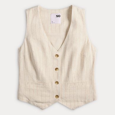 Juniors' SO® Linen Stripe Button-Front Vest