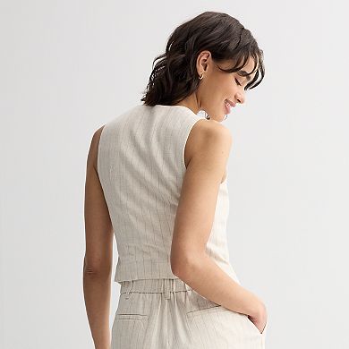 Juniors' SO® Linen Stripe Button-Front Vest