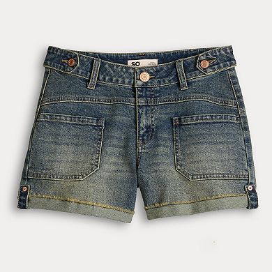 Juniors' SO® Mid-Rise Utility Jean Shorts