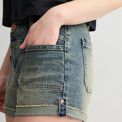 Juniors' SO® Mid-Rise Curvy Utility Jean Shorts
