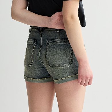 Juniors' SO® Mid-Rise Curvy Utility Jean Shorts
