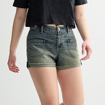 Juniors' SO® Mid-Rise Curvy Utility Jean Shorts