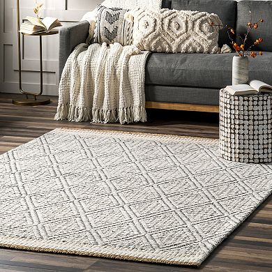 nuLOOM Laura Bohemian Trellis Wool and Jute Area Rug