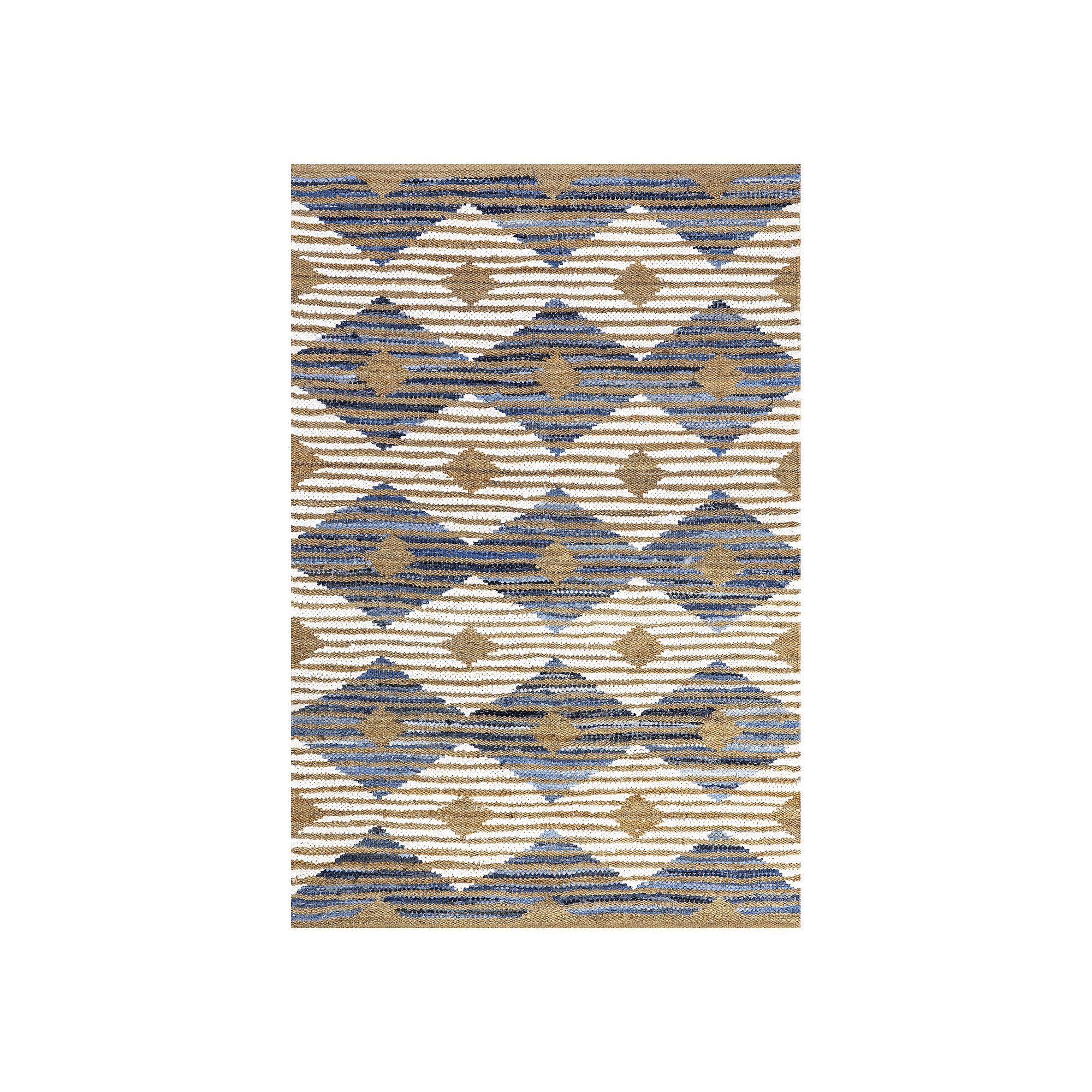 nuLOOM Hand Braided Marla Denim And Jute Diamonds Area Rug, Off White
