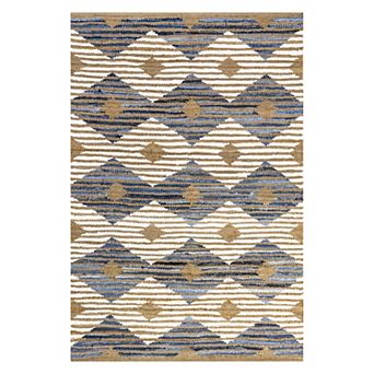 nuLOOM Hand Braided Marla Denim And Jute Diamonds Area Rug